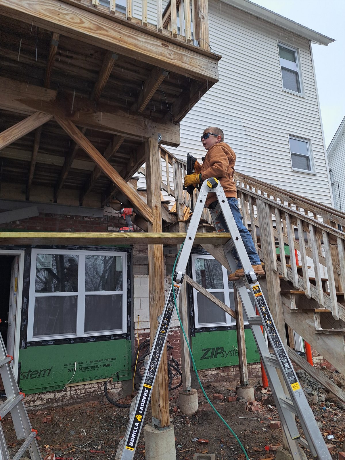 Before — carpentry on a deck support post in Sutton, MA