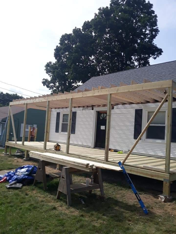Before — porch roof framing carpentry in Sutton, MA