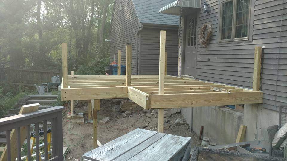 Before — deck support posts and framing in Sutton, MA