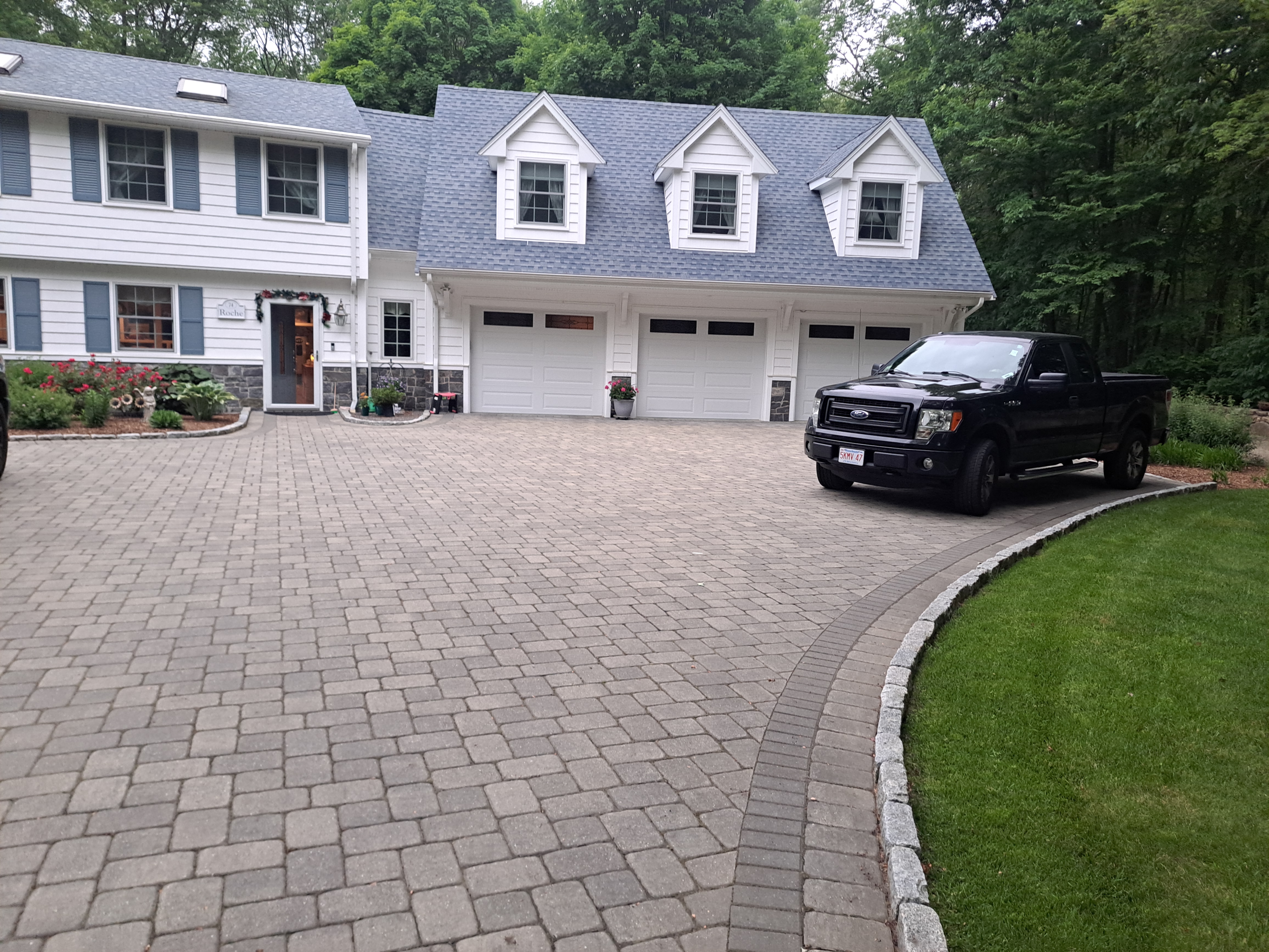 After — completed cobblestone paver driveway by general contractor Sutton, MA