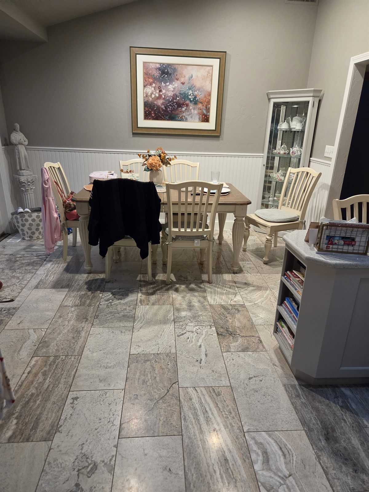 After — dining room with new tile flooring in Sutton, MA