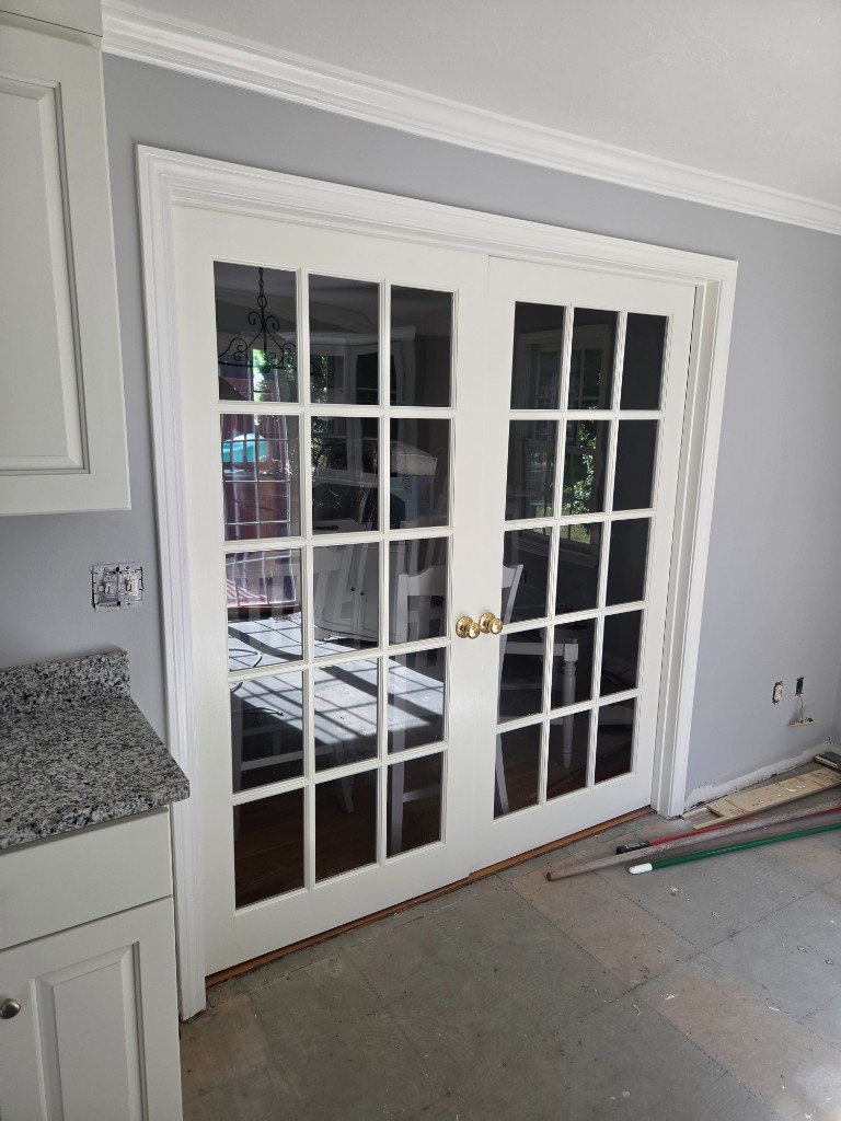 After — French doors installed in a Sutton, MA kitchen remodel