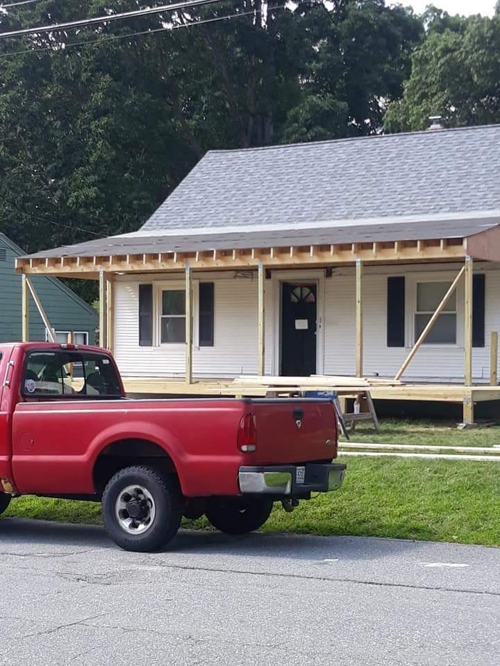 Before — new porch framing on a Sutton, MA home
