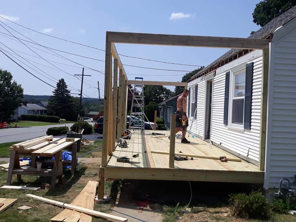 Before — porch beam framing by general contractor Sutton, MA