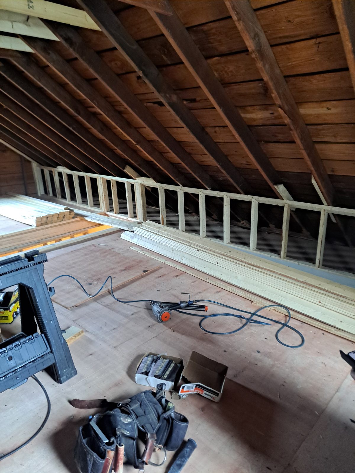 Before — attic roof rafters during remodeling in Sutton, MA