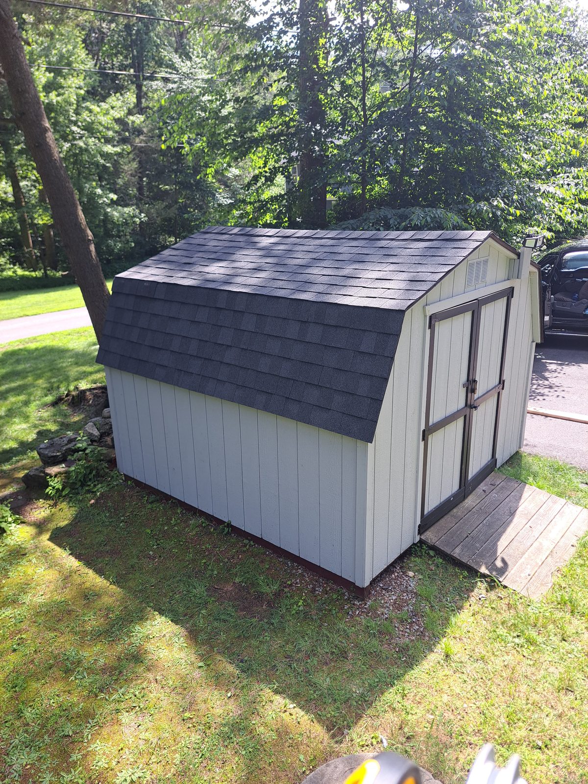 After — backyard shed reroofing in Worcester County, MA
