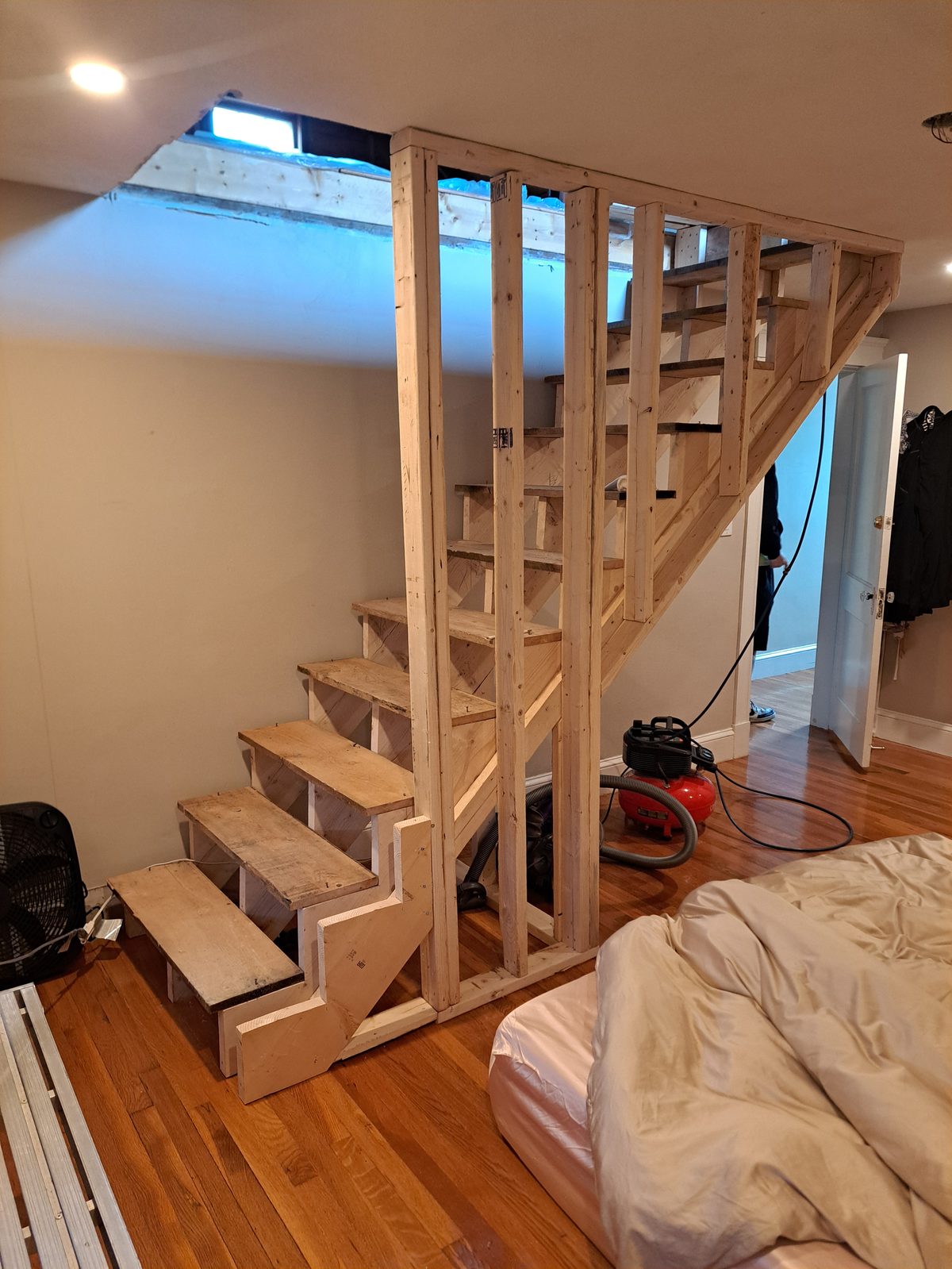 Before — interior stair framing by Prairie Building Sutton, MA